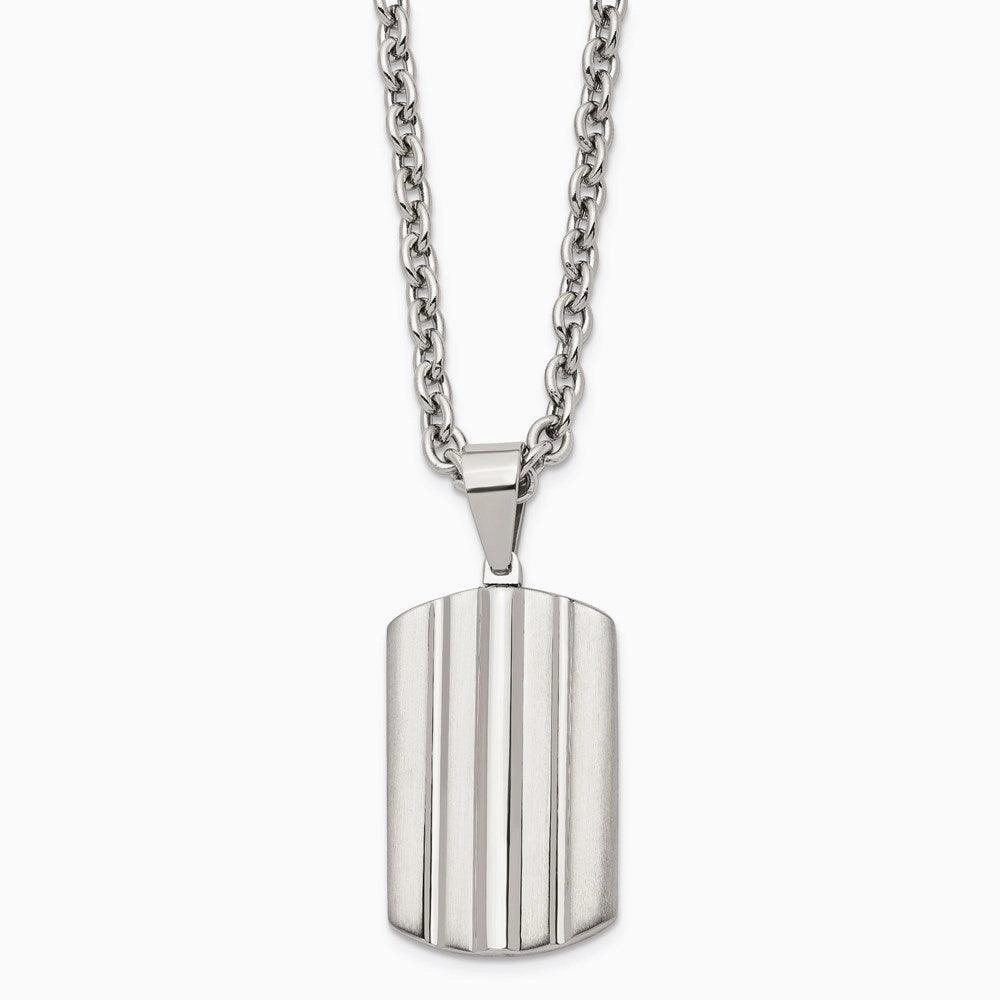 Stainless Steel Brushed and Polished Grooved Dogtag Necklace