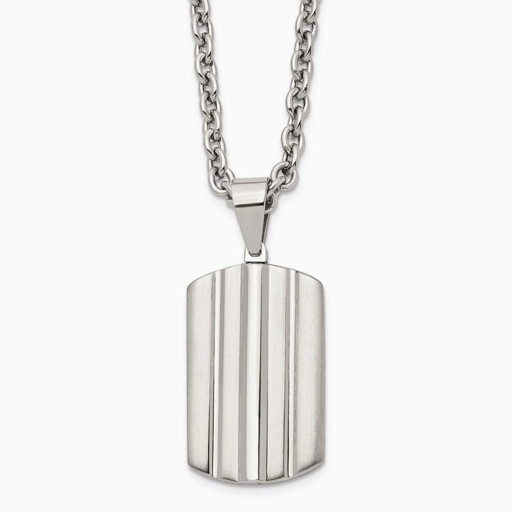 Stainless Steel Brushed and Polished Grooved Dogtag Necklace
