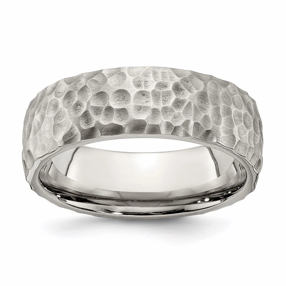 Stainless Steel Brushed and Polished Hammered 7.5mm Band | SR672