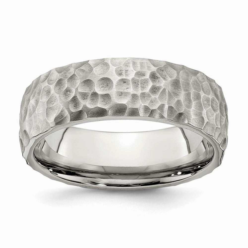 Stainless Steel Brushed and Polished Hammered 7.5mm Band | SR672