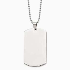 Stainless Steel Brushed and Polished Round Edge XLarge 4mm DogTag Necklace
