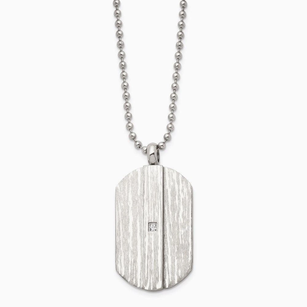 Stainless Steel Brushed and Polished w/CZ Necklace