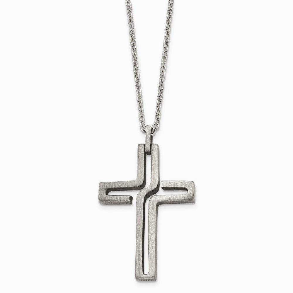 Stainless Steel Brushed Antiqued Cross Necklace