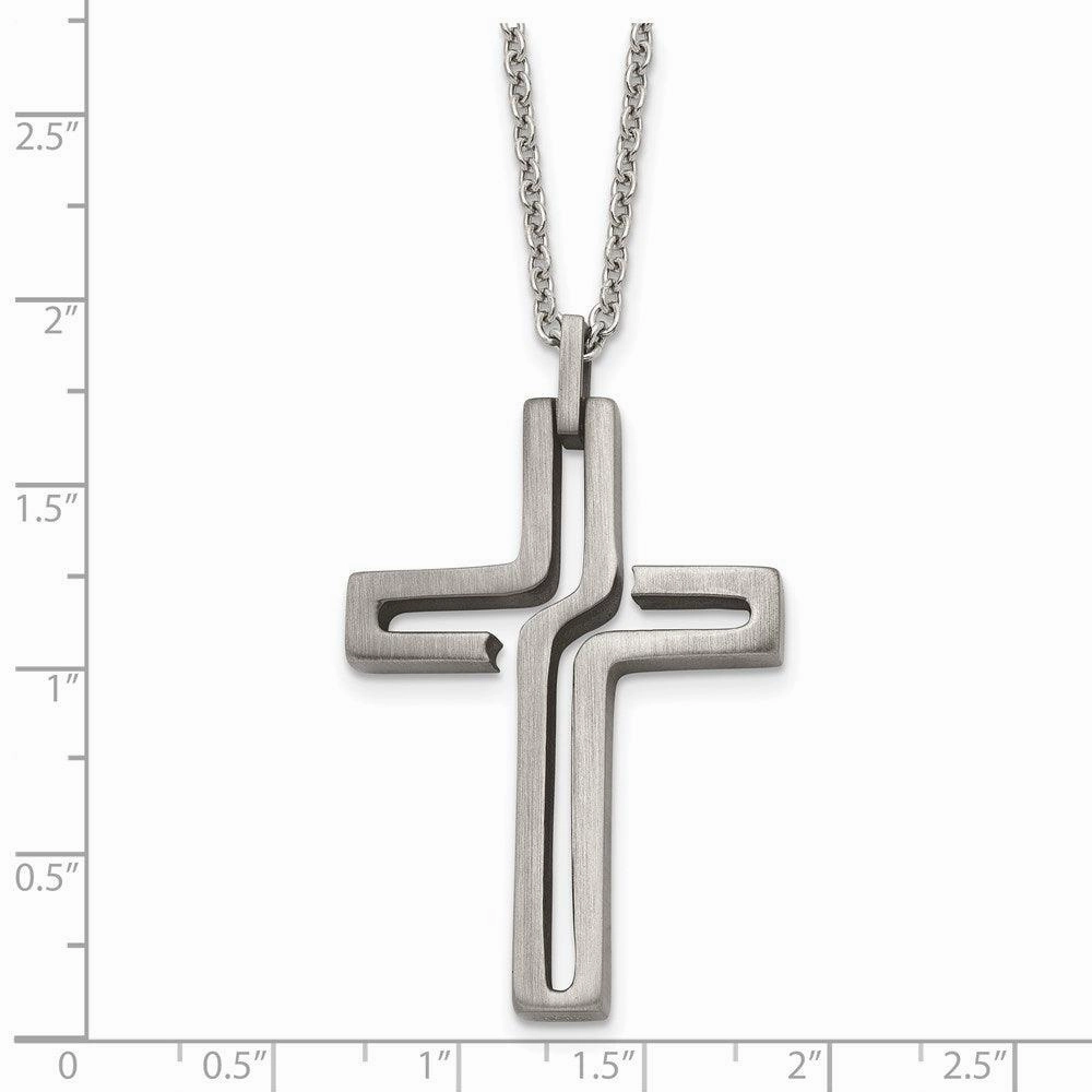 Stainless Steel Brushed Antiqued Cross Necklace