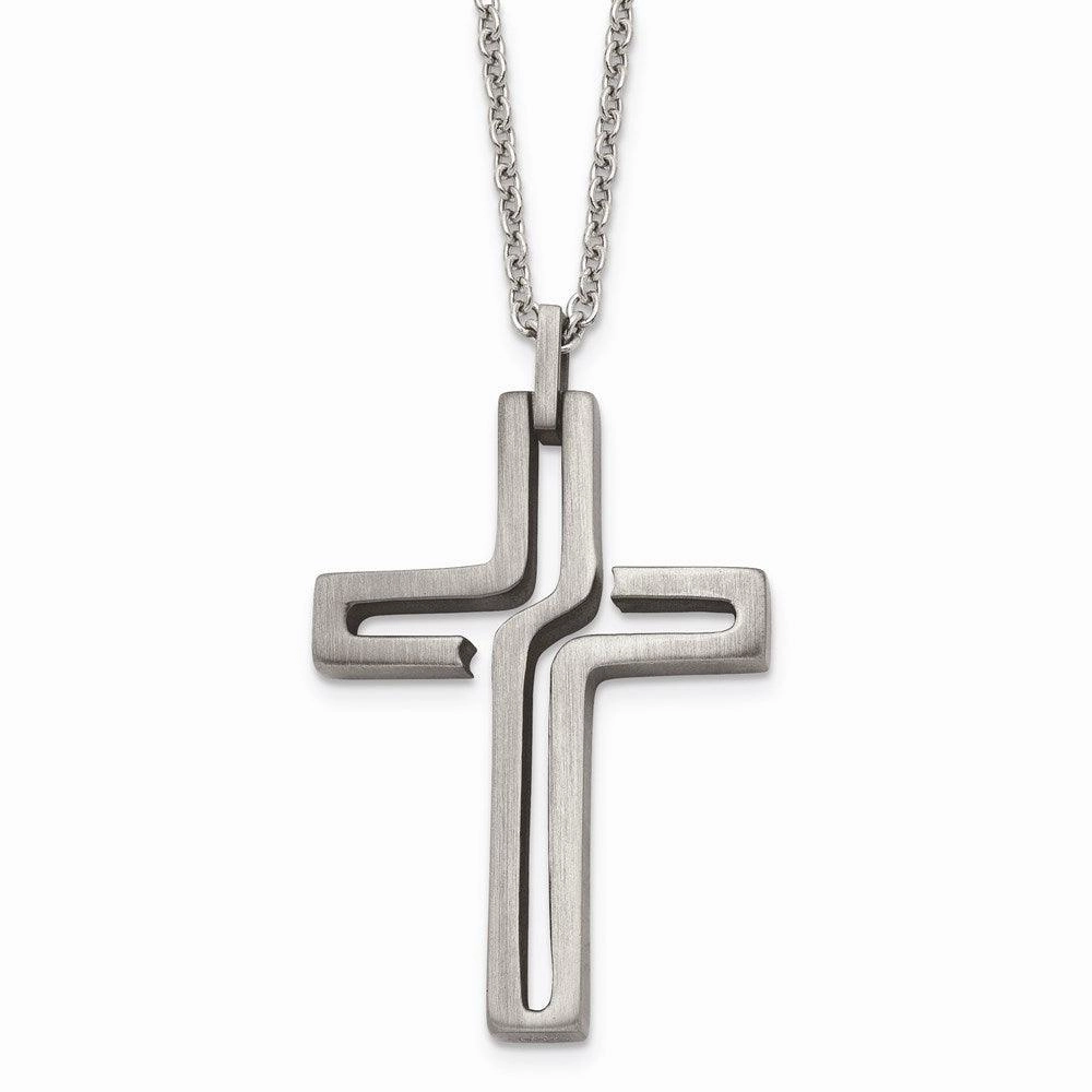 Stainless Steel Brushed Antiqued Cross Necklace