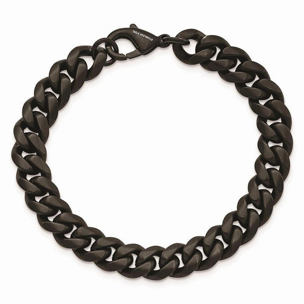 Stainless Steel Brushed Black IP-plated 10mm Curb 8.5in Bracelet