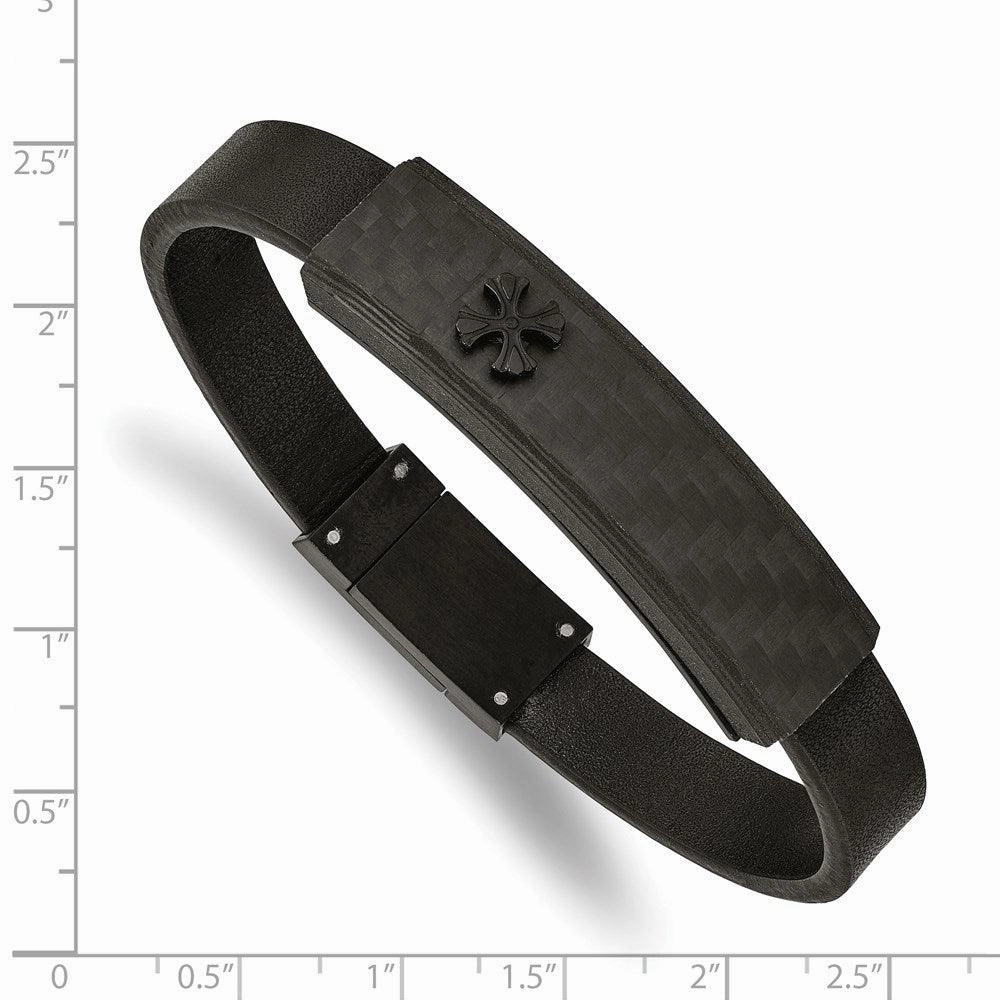 Stainless Steel Brushed Black IP w/Solid Carbon Fiber Leather 8.25in Bracel