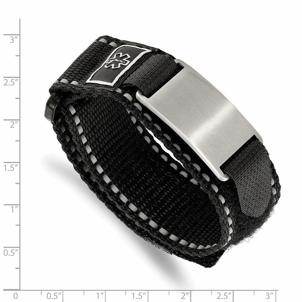 Stainless Steel Brushed Black Nylon w/Adj. Velcro Close Medical Bracelet