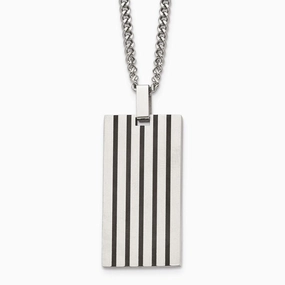 Stainless Steel Brushed Black Rubber Dog Tag Necklace