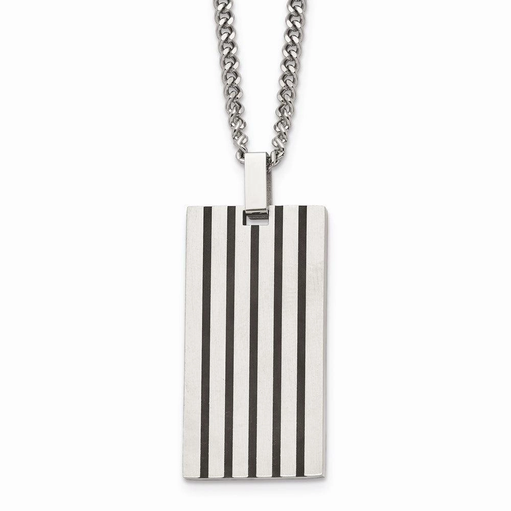 Stainless Steel Brushed Black Rubber Dog Tag Necklace