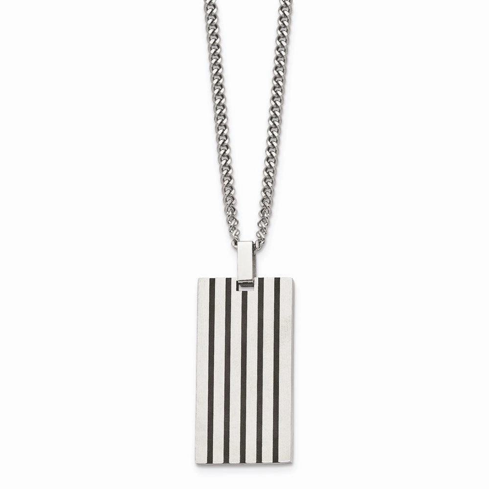 Stainless Steel Brushed Black Rubber Dog Tag Necklace