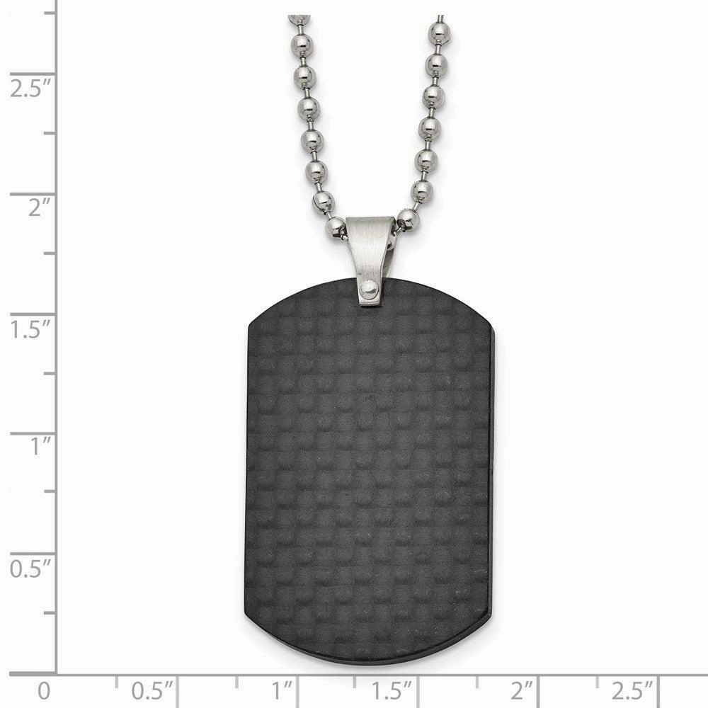 Stainless Steel Brushed Black Solid Carbon Fiber Dog Tag Necklace