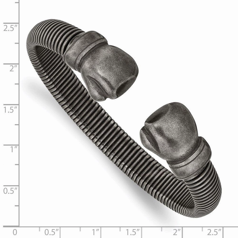 Stainless Steel Brushed Gun Metal IP-plated Boxing Gloves Cuff Bangle