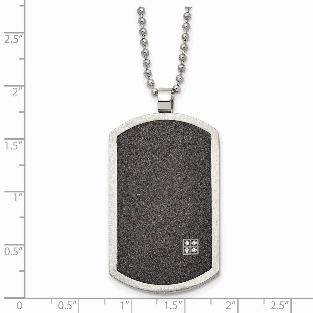 Stainless Steel Brushed LaserCut Black IP-Plated CZ Dogtag Necklace