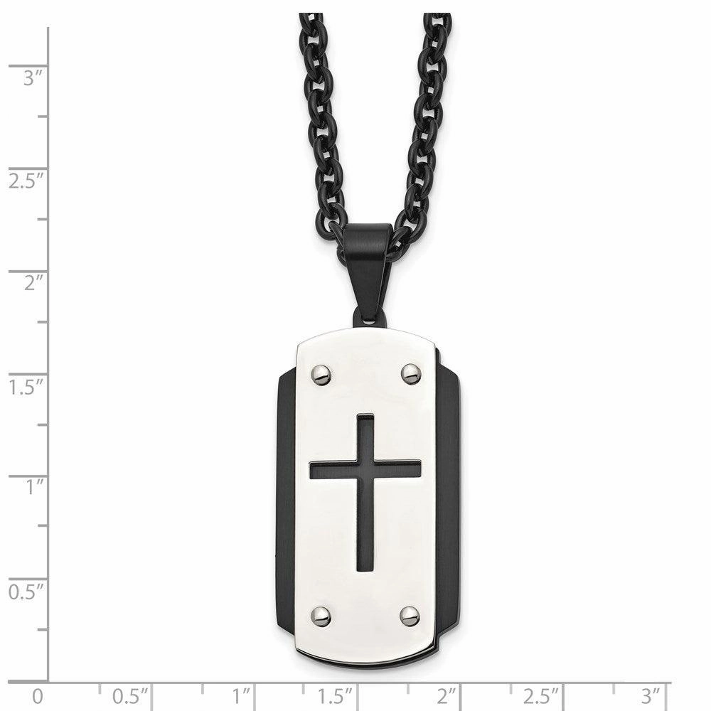 Stainless Steel Brushed Polished Black IP-plated Dog Tag Necklace