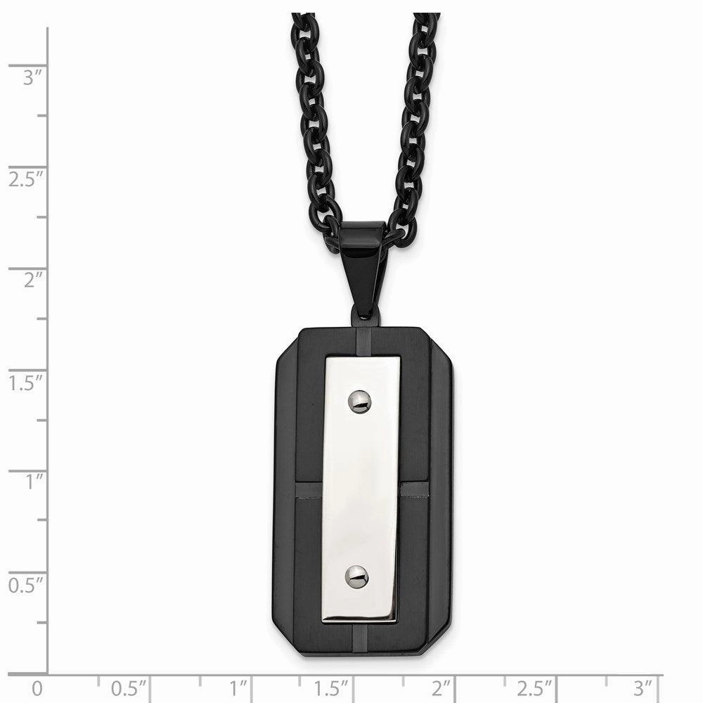 Stainless Steel Brushed Polished Black IP-plated Dog Tag Necklace