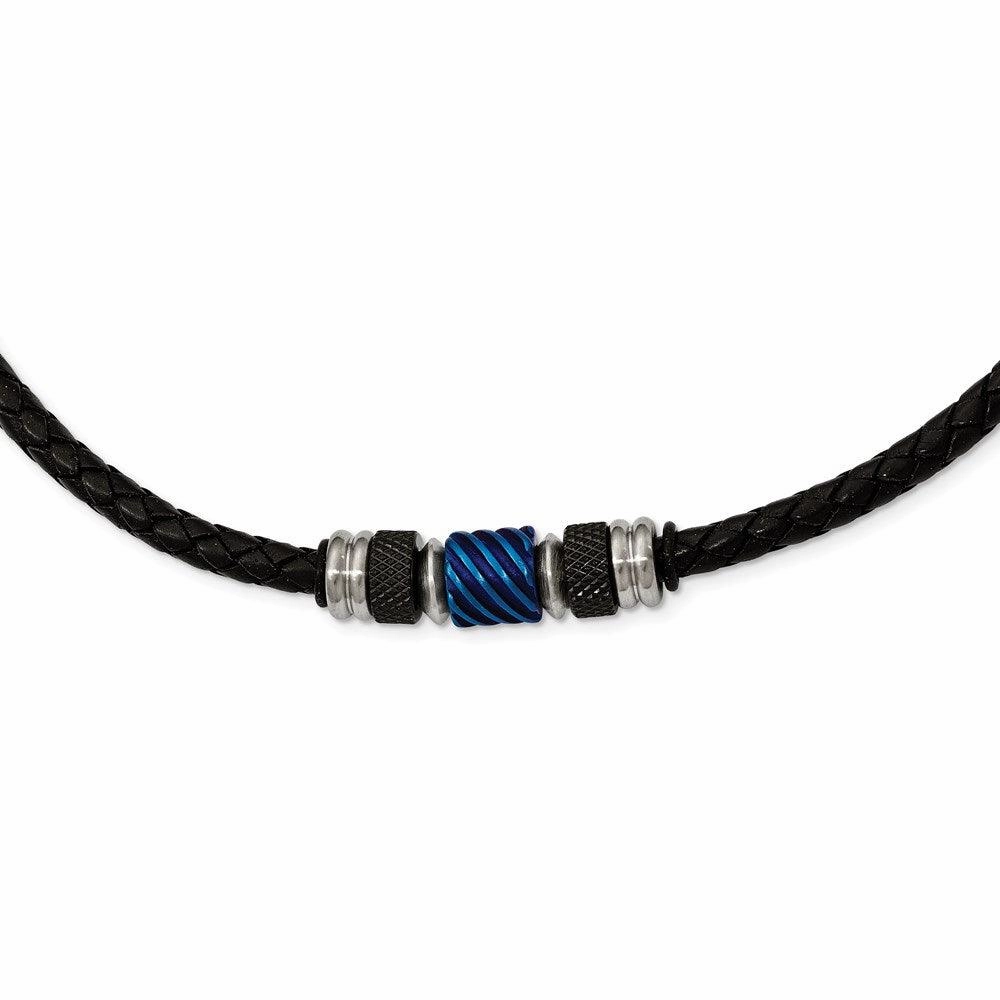 Stainless Steel Brushed/Polished Blk IP Blue IP Blk Rubber Blk Leather Neck