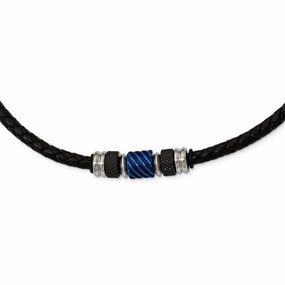 Stainless Steel Brushed/Polished Blk IP Blue IP Blk Rubber Blk Leather Neck