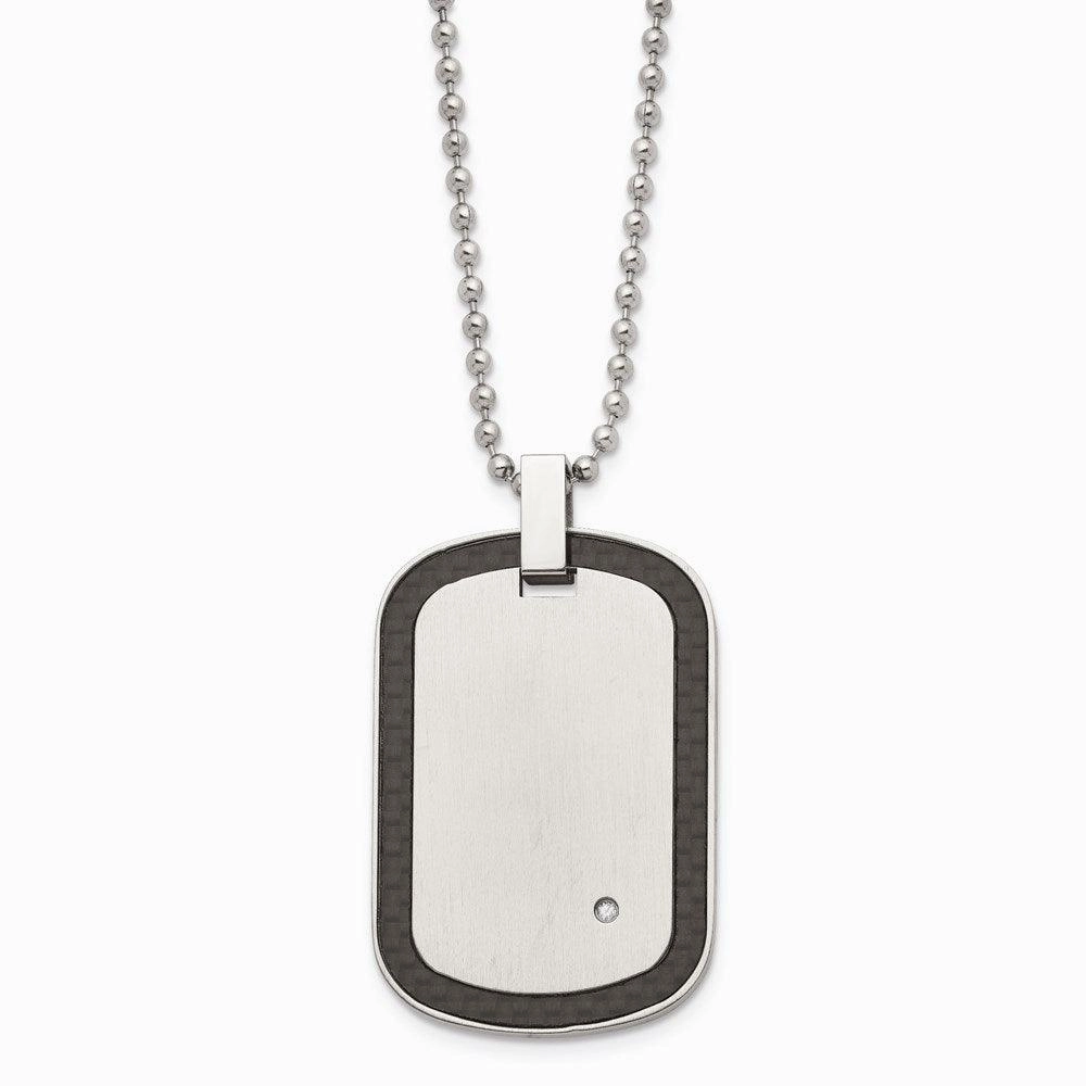 Stainless Steel Brushed w/Black Carbon Fiber Inlay .01ct.Diamond Necklace