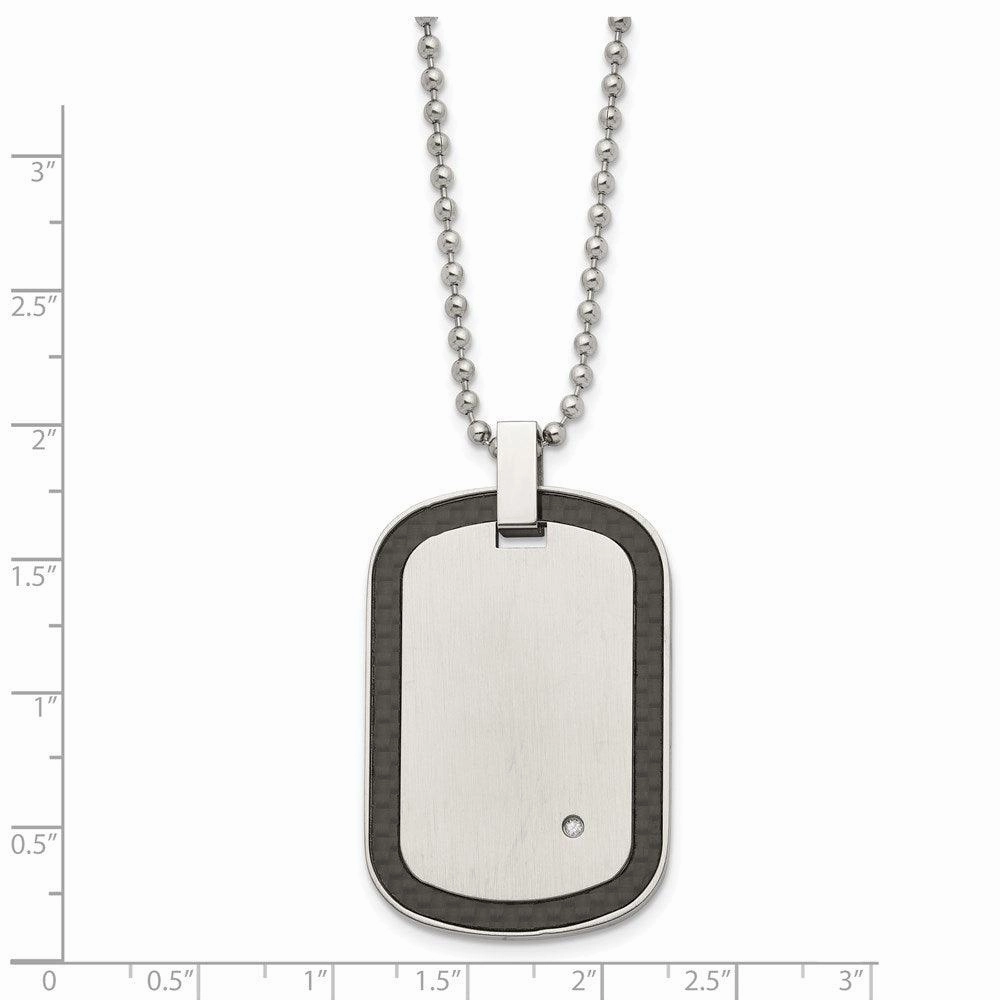 Stainless Steel Brushed w/Black Carbon Fiber Inlay .01ct.Diamond Necklace