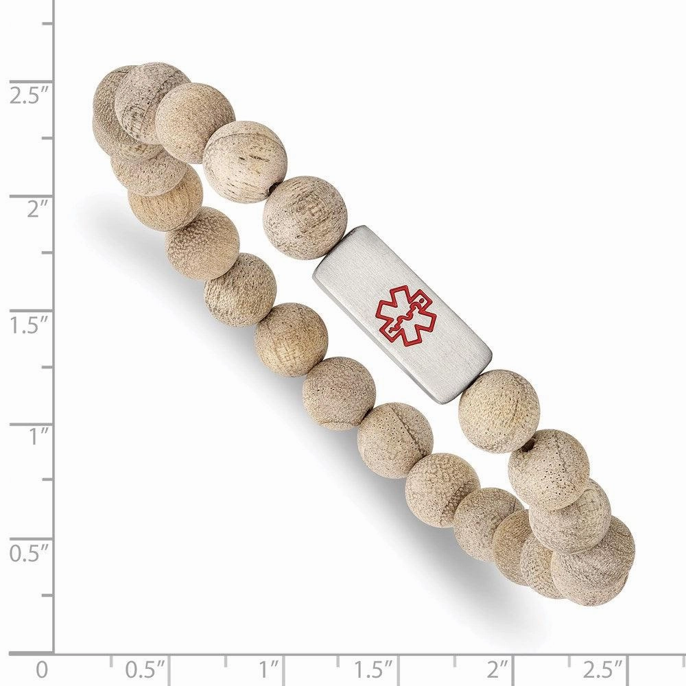 Stainless Steel Brushed with Enamel Medical ID Camphor Wood Bracelet