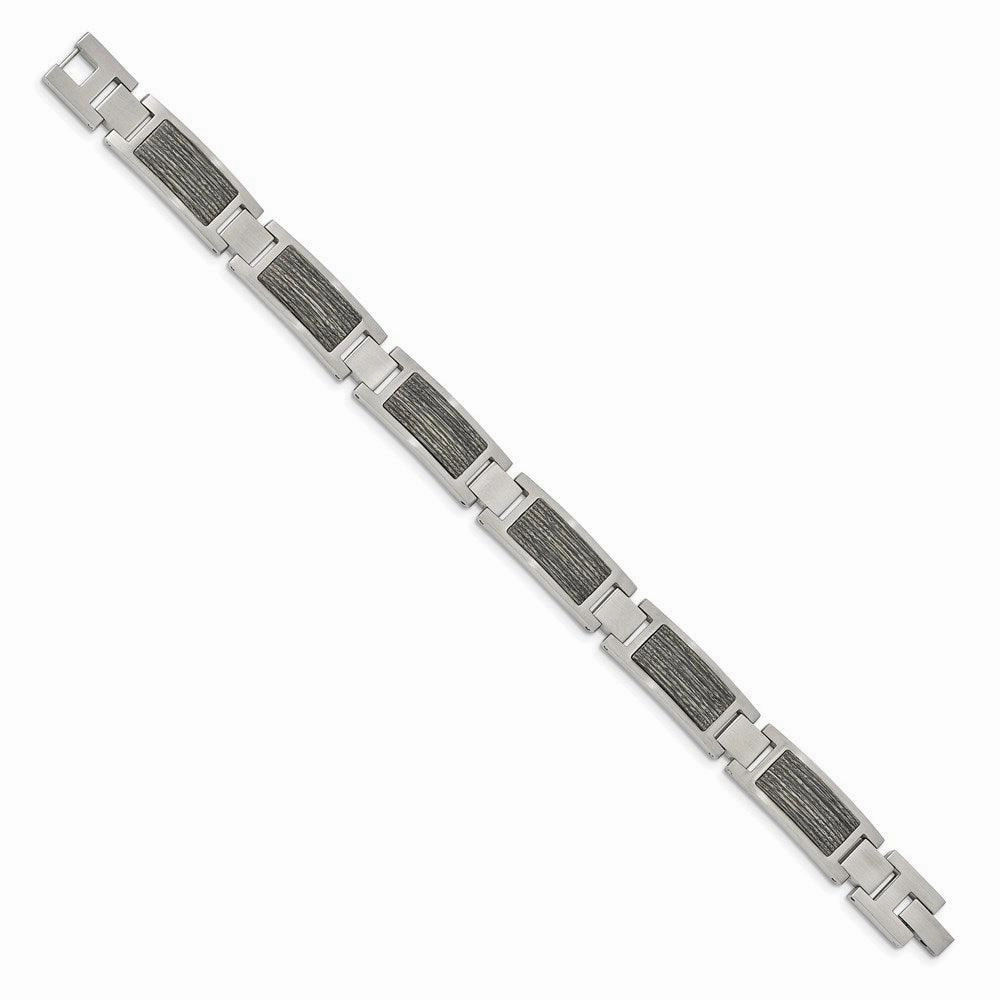 Stainless Steel Brushed with Gray Wood Inlay 8.75in Link Bracelet