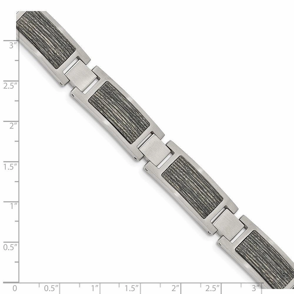 Stainless Steel Brushed with Gray Wood Inlay 8.75in Link Bracelet