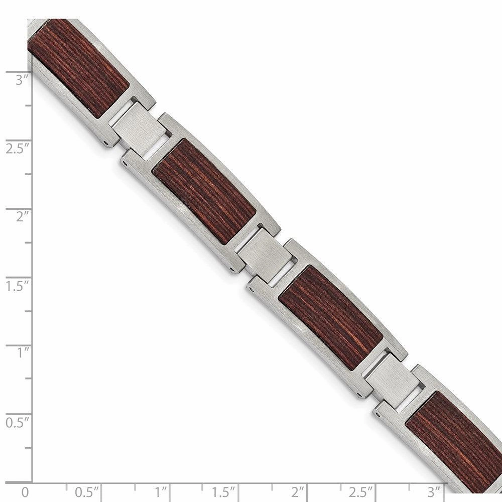 Stainless Steel Brushed with Wood Inlay 8.75in Link Bracelet