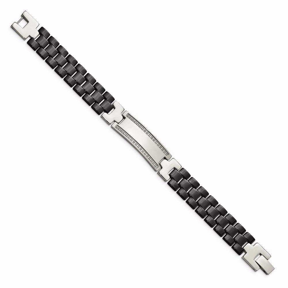 Stainless Steel/Ceramic Polished 1/4ct tw. Diamond 8.75in Bracelet