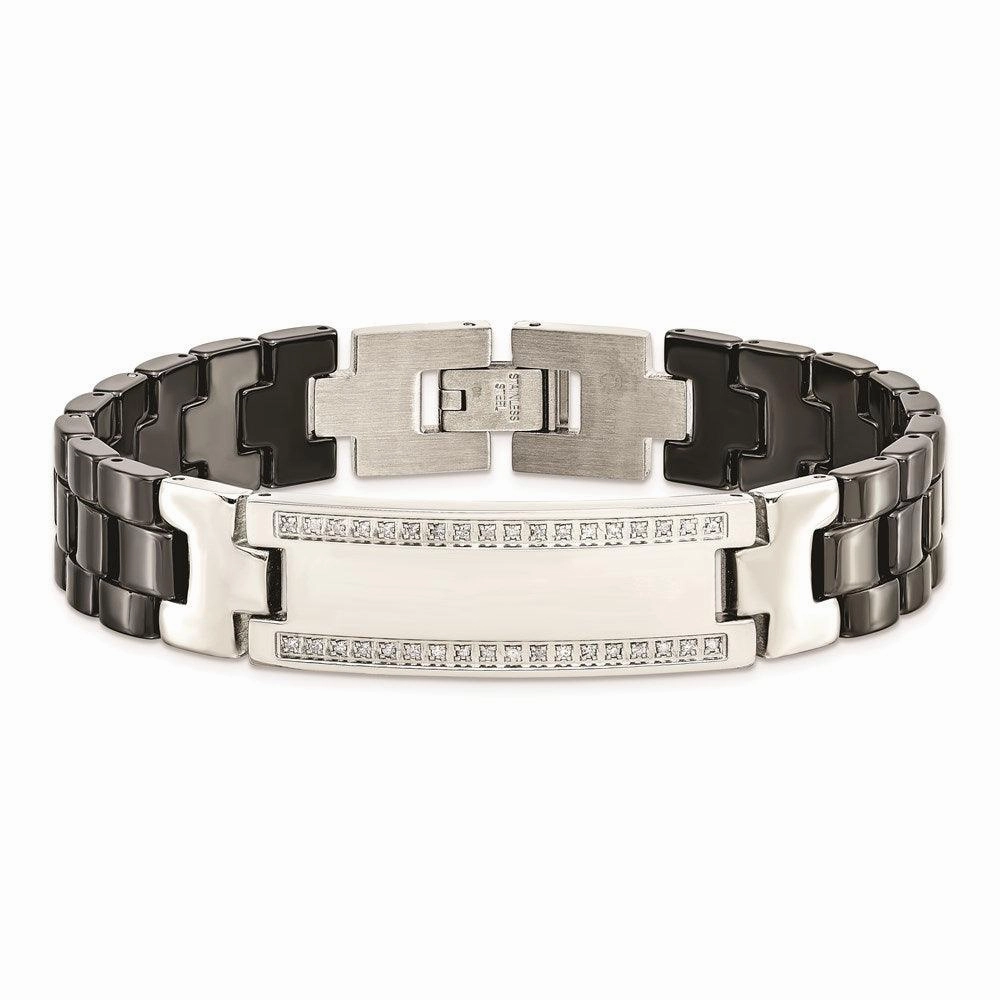 Stainless Steel/Ceramic Polished 1/4ct tw. Diamond 8.75in Bracelet