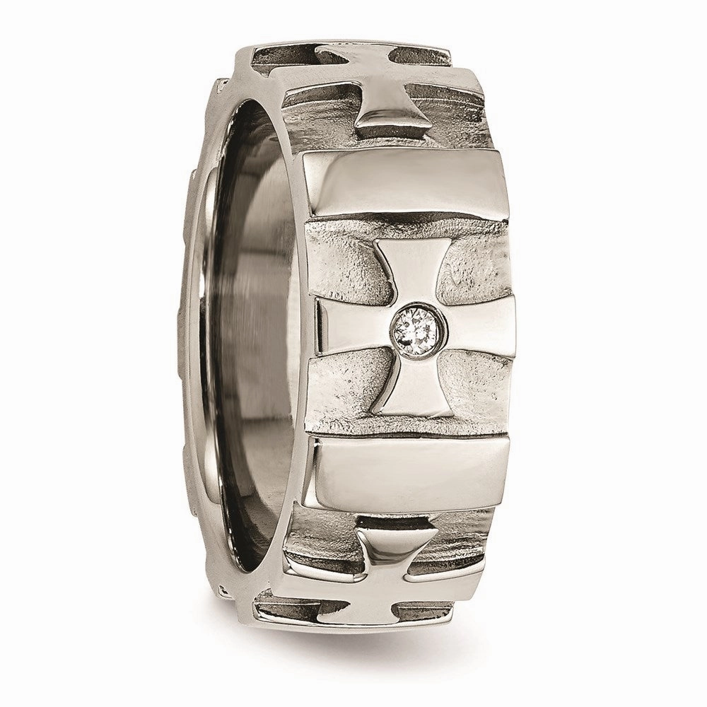 Stainless Steel Crosses w/Diamond 9.00mm Brushed & Polished Band | SR67AA