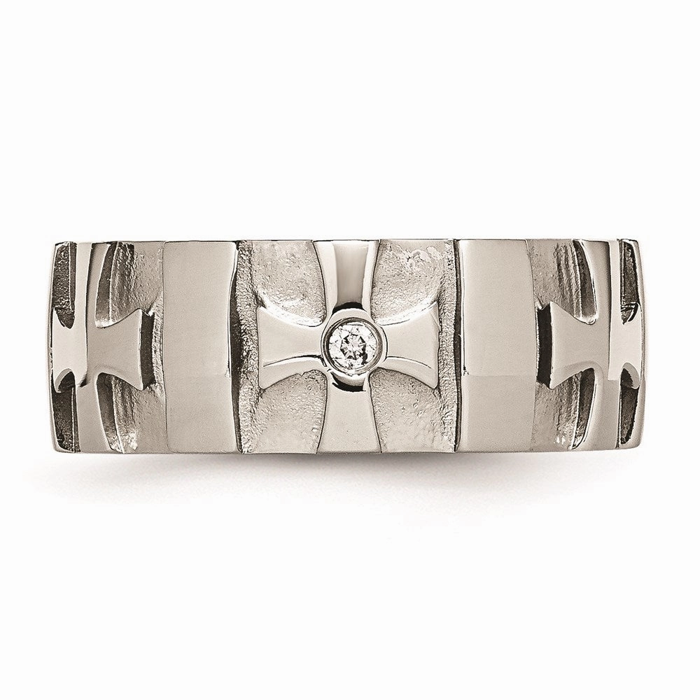 Stainless Steel Crosses w/Diamond 9.00mm Brushed & Polished Band | SR67AA