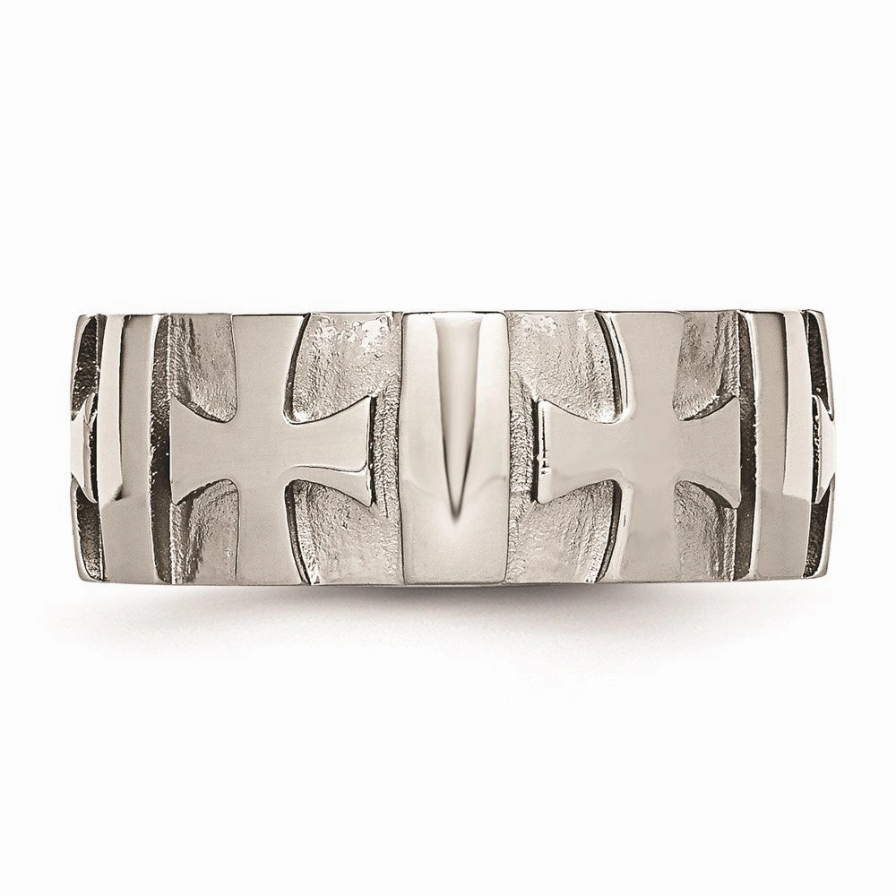 Stainless Steel Crosses w/Diamond 9.00mm Brushed & Polished Band | SR67AA
