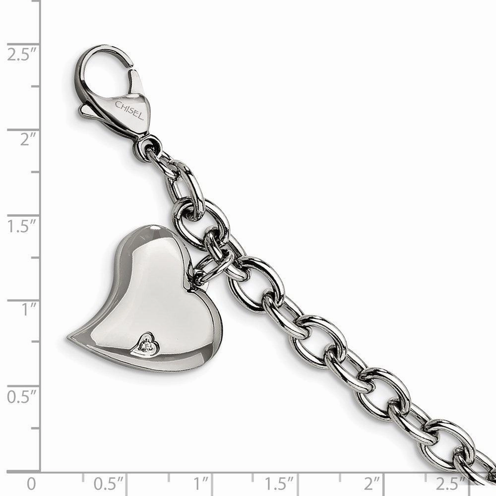 Stainless Steel CZ Heart Charm Fancy 7.5in Bracelet