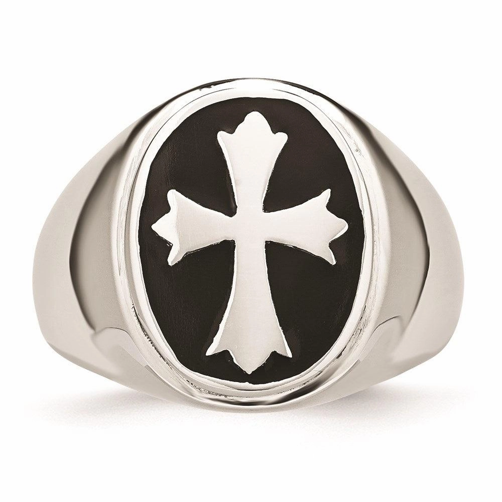 Stainless Steel Enameled Cross Polished Ring