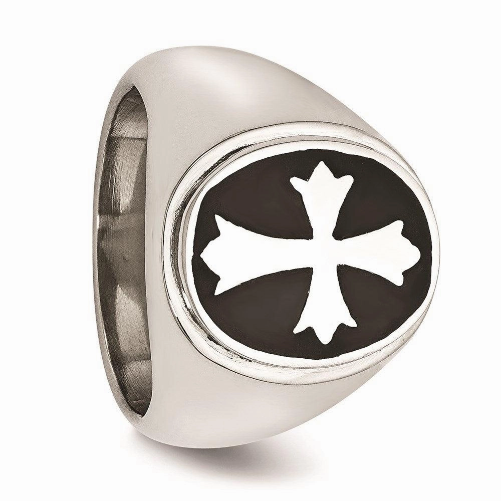 Stainless Steel Enameled Cross Polished Ring
