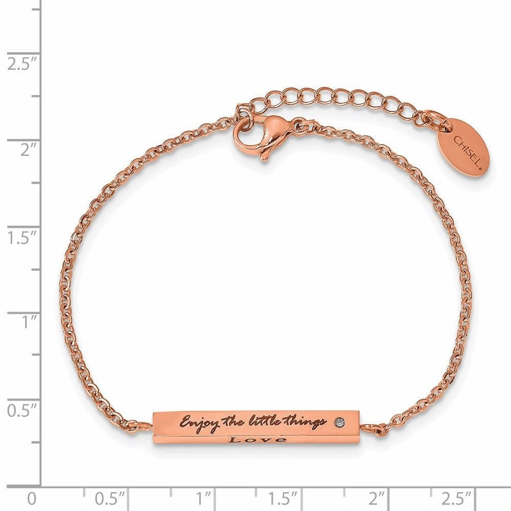 Stainless Steel IP-plated Rose CZ Enjoy the little w/1.5in ext Bar Bracelet