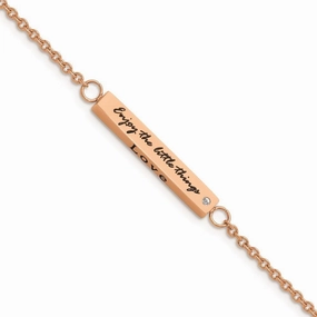 Stainless Steel IP-plated Rose CZ Enjoy the little w/1.5in ext Bar Bracelet