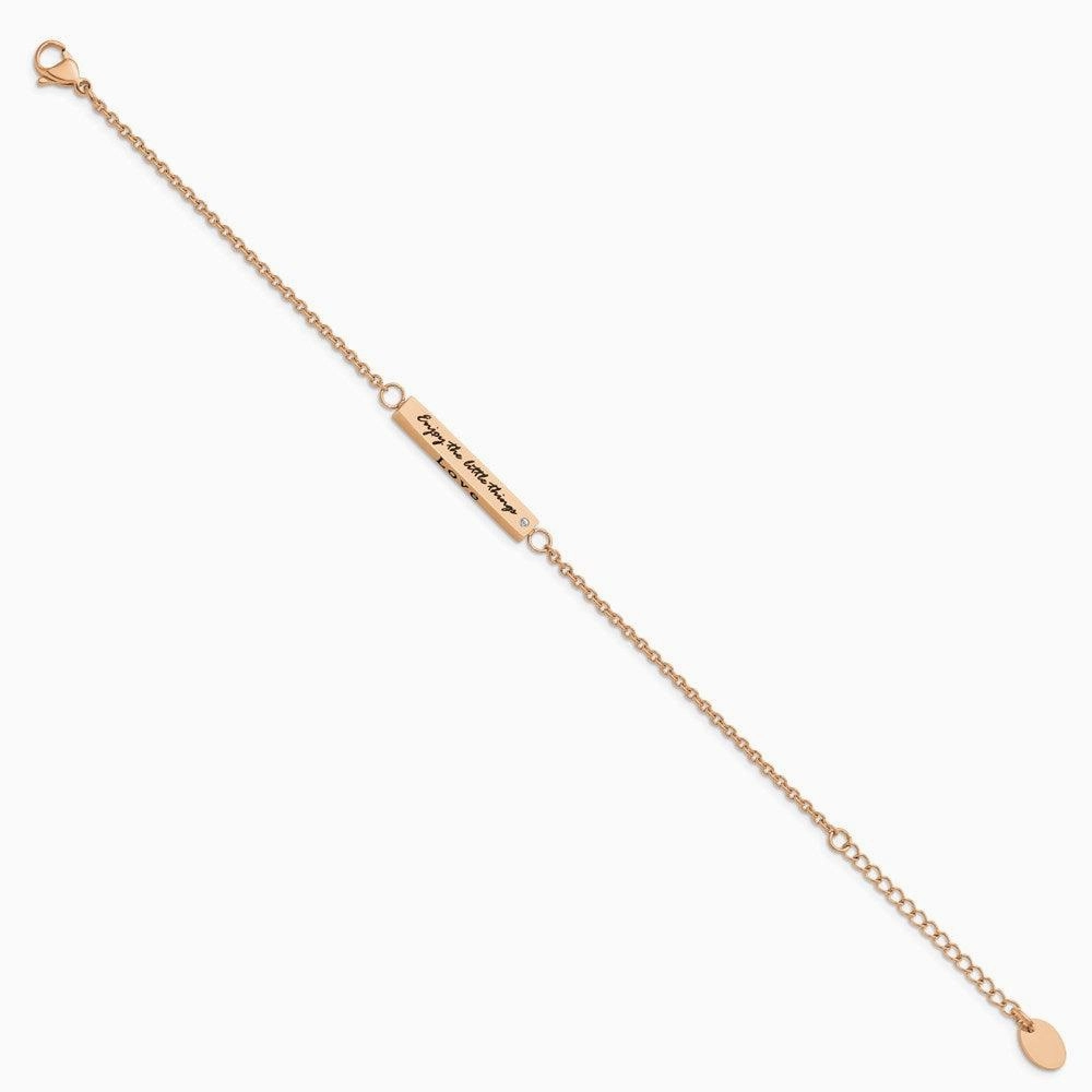 Stainless Steel IP-plated Rose CZ Enjoy the little w/1.5in ext Bar Bracelet