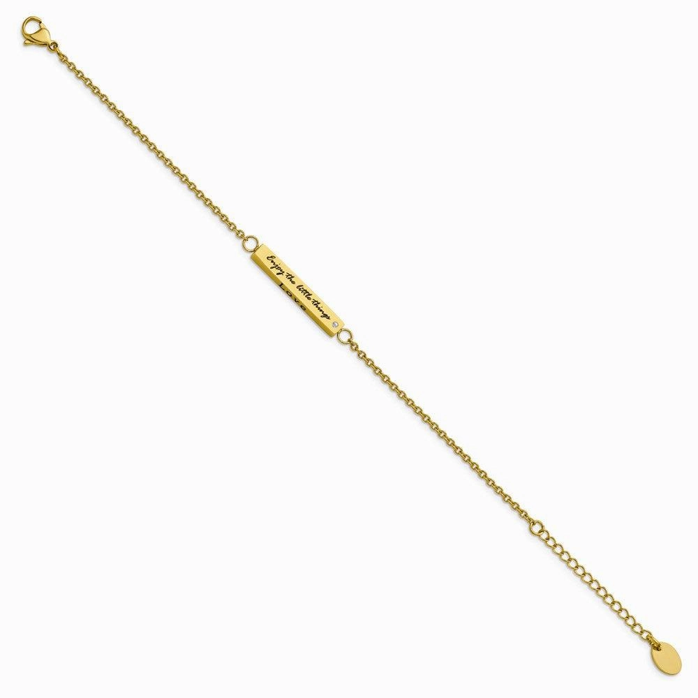 Stainless Steel IP-plated Yellow CZ Enjoy the little w/1.5in ext Bar Bracel