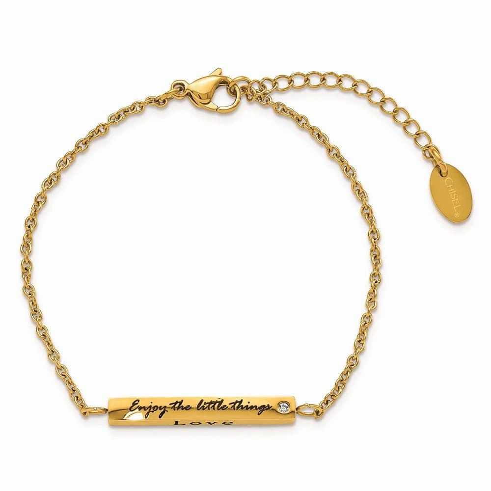 Stainless Steel IP-plated Yellow CZ Enjoy the little w/1.5in ext Bar Bracel
