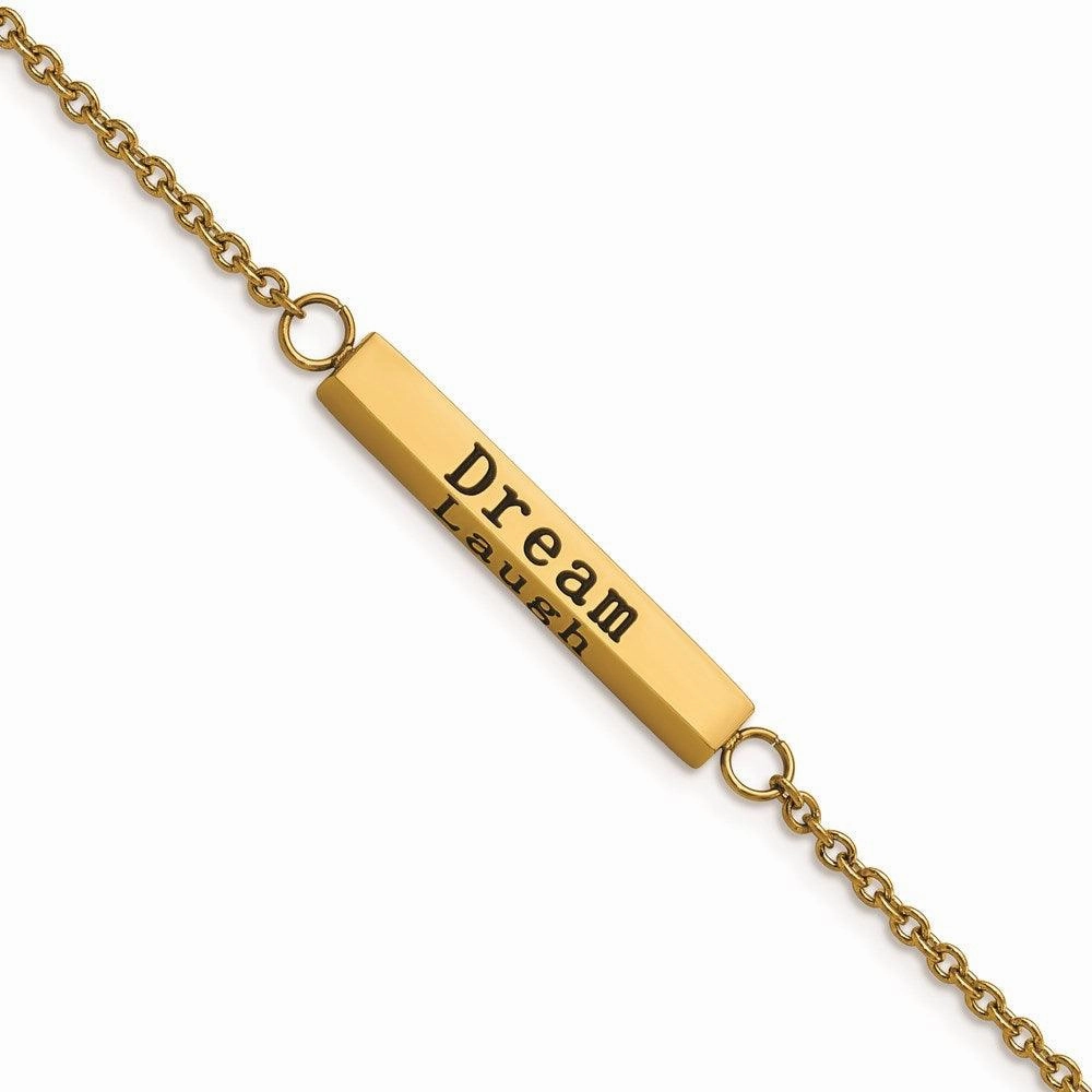 Stainless Steel IP-plated Yellow CZ Enjoy the little w/1.5in ext Bar Bracel