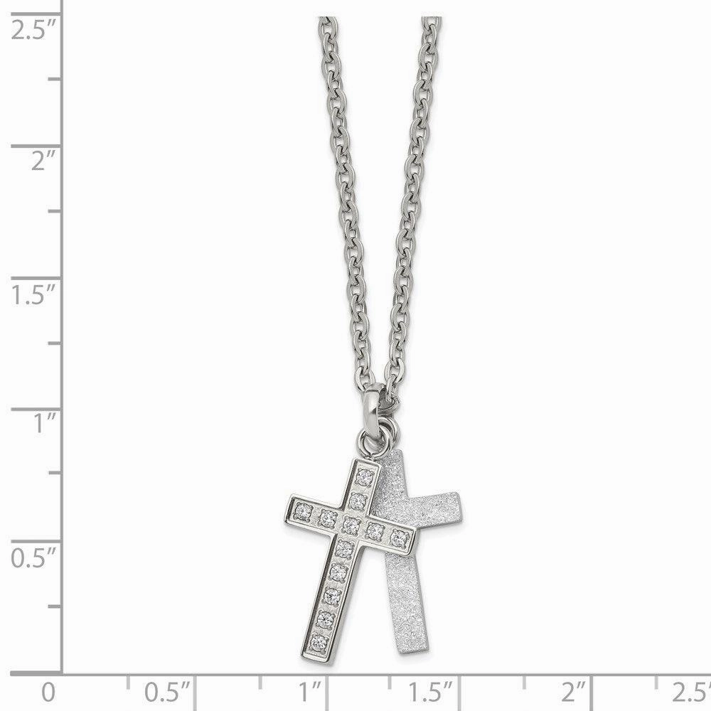 Stainless Steel Laser cut CZ Two Piece Cross Pendant Necklace
