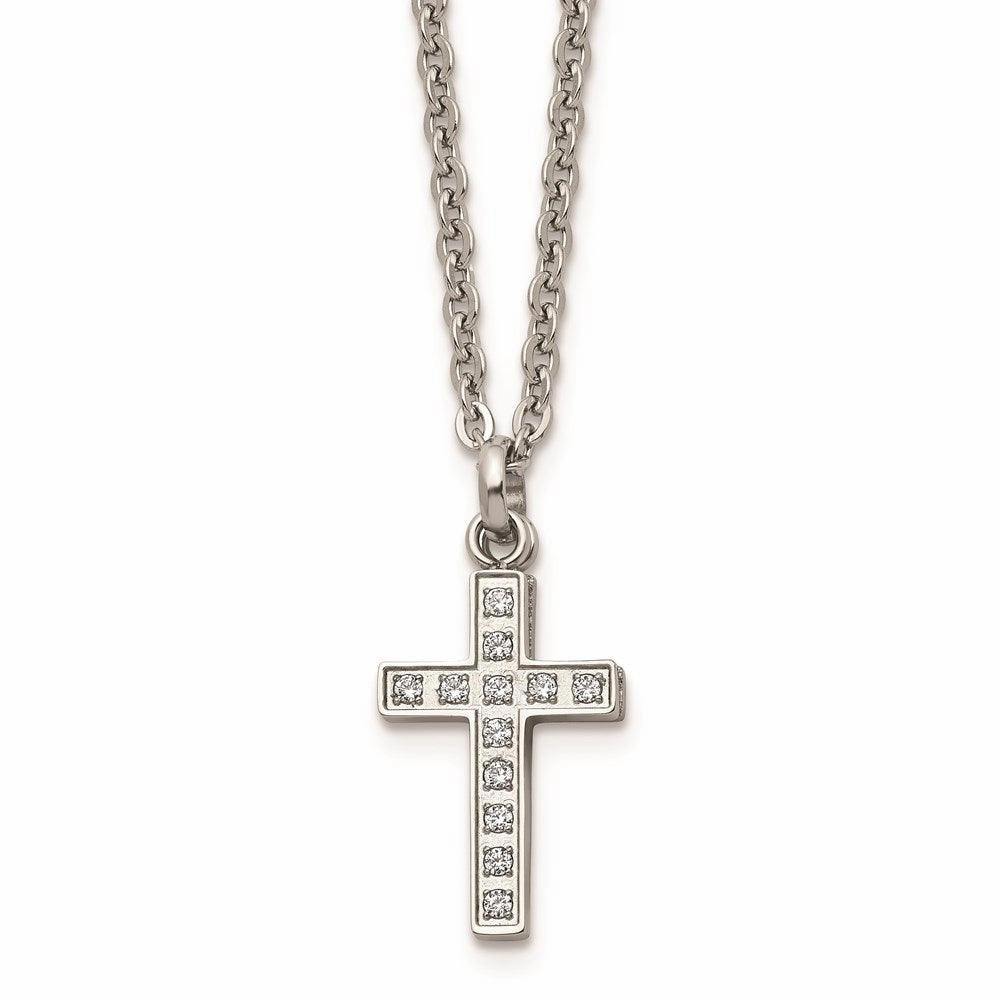 Stainless Steel Laser cut CZ Two Piece Cross Pendant Necklace