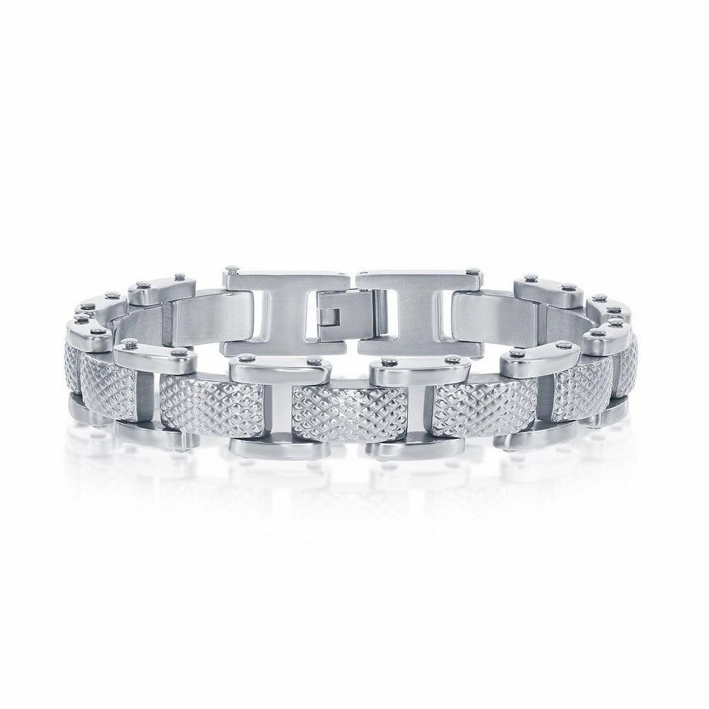 Stainless Steel Linked Grid Design Bracelet, 8.5"