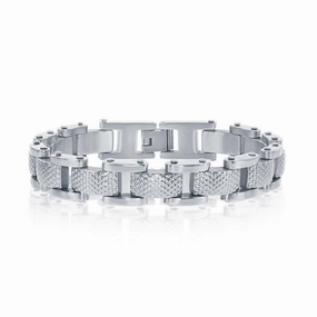 Stainless Steel Linked Grid Design Bracelet, 8.5"