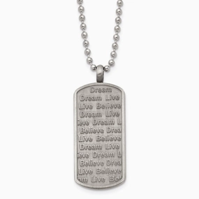 Stainless Steel Matte/Antiqued Live/Dream/Believe Necklace