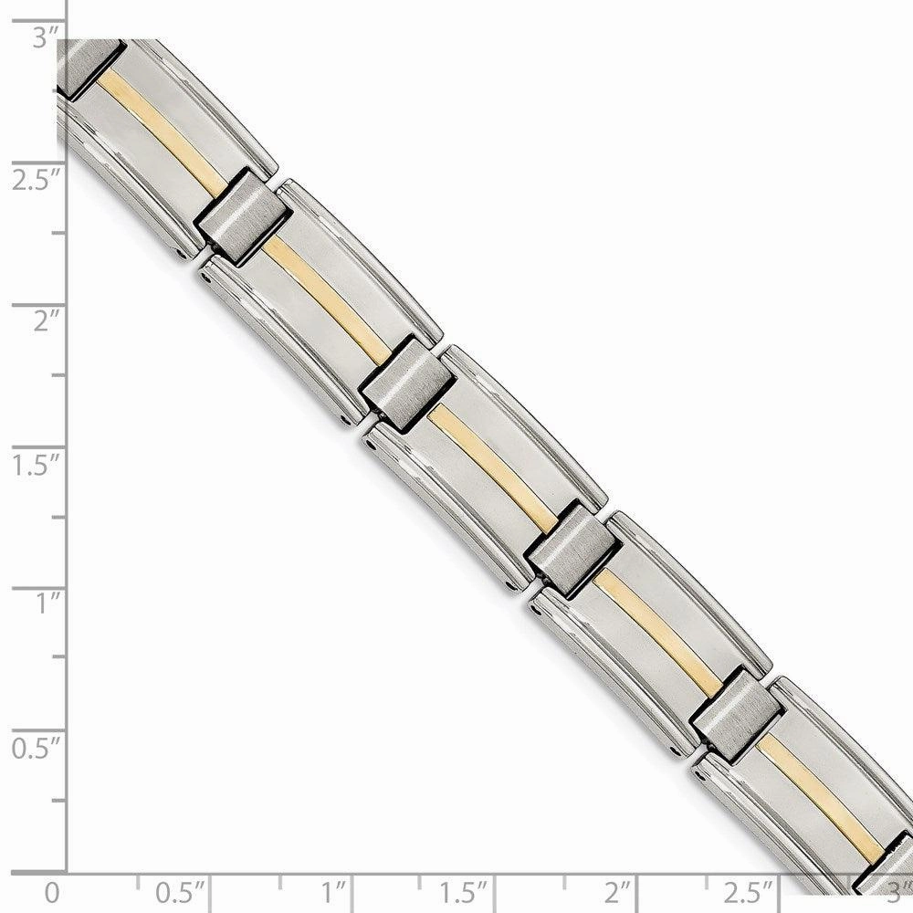 Stainless Steel Polished & Brushed w/14k Gold Link Bracelet