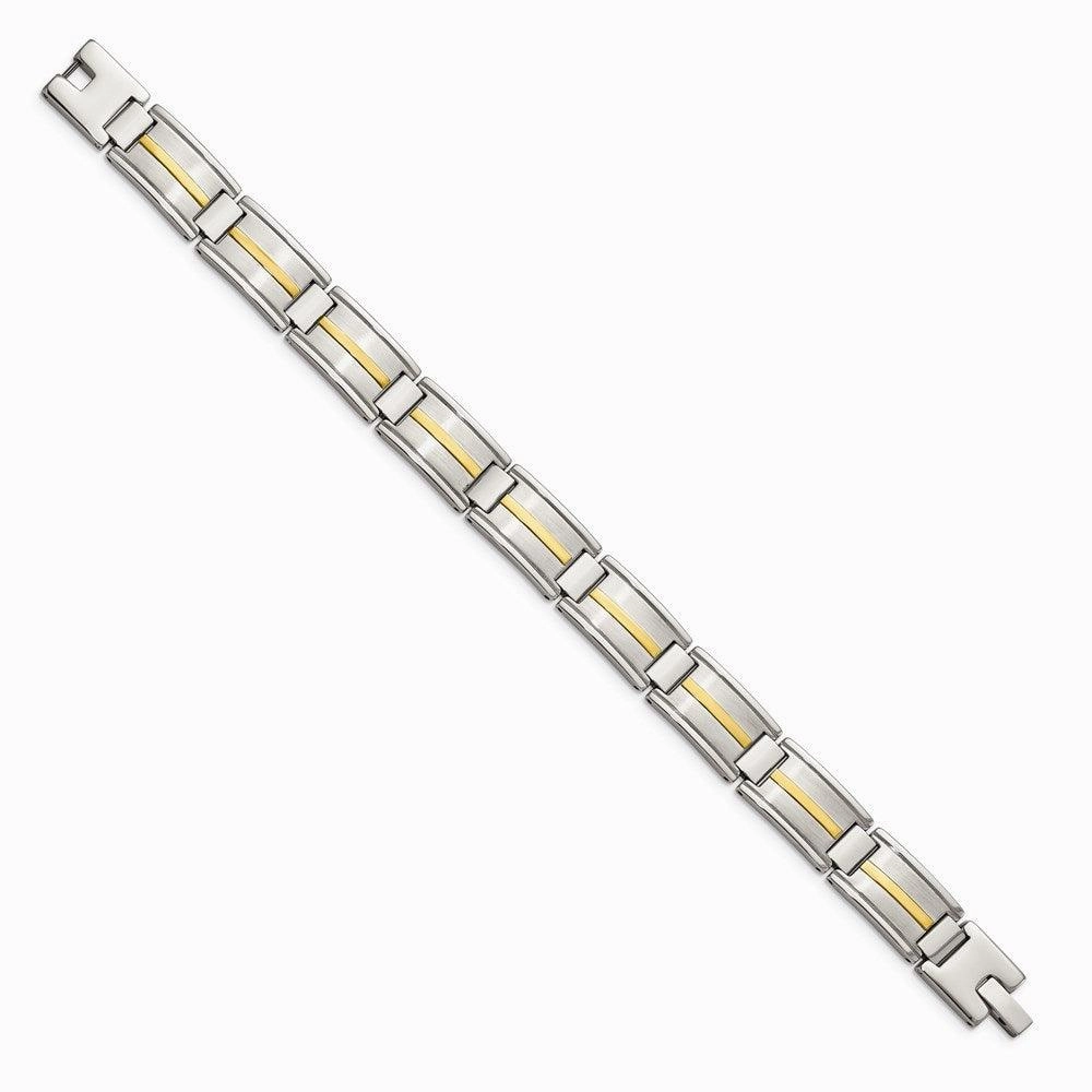 Stainless Steel Polished & Brushed w/14k Gold Link Bracelet