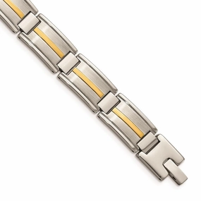 Stainless Steel Polished & Brushed w/14k Gold Link Bracelet
